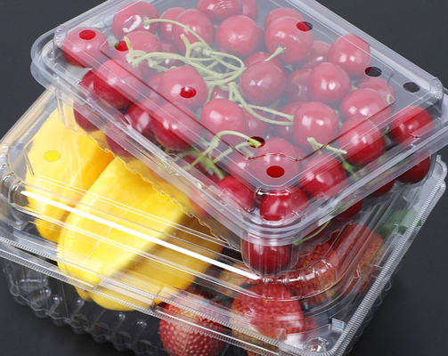 স্বচ্ছ নিষ্পত্তিযোগ্য ফলের বাক্স, পোষা প্লাস্টিকের স্ট্রবেরি প্যাকেজিং বাক্স, সুপারমার্কেট ফল এবং উদ্ভিজ্জ প্যাকিং ফোস্কা বাক্স, পাইকারি লেবেল
